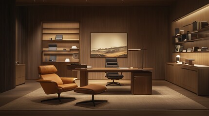 Modern Executive Office Interior Design With Leather Furniture