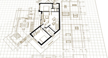 residential architecture house plan 3d illustration
