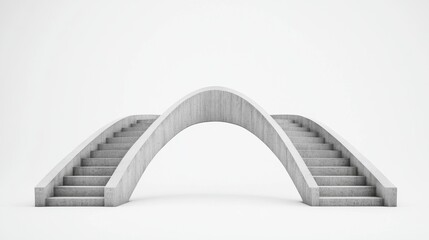 Obraz premium A minimalist concrete bridge with arching design, connecting two staircases, set against a plain background.