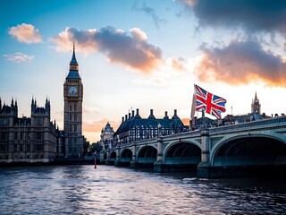 Fototapeta premium Iconic London Skyline: Big Ben, Houses of Parliament, and the River Thames