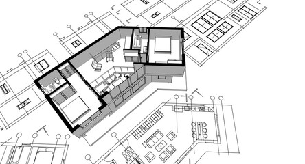 residential architecture house plan 3d illustration