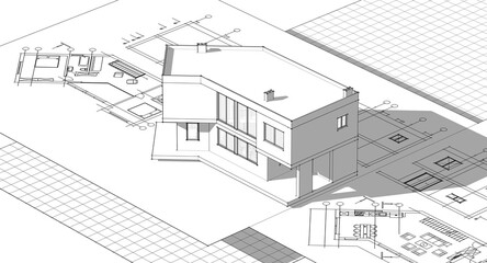 residential architecture house plan 3d illustration