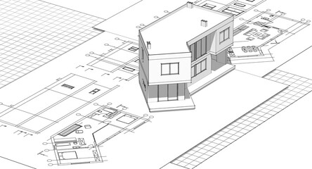 residential architecture house plan 3d illustration