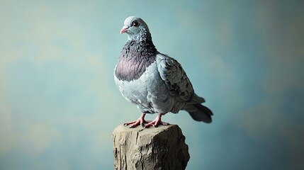 Fototapeta premium Plush pigeon perched on a wooden faux perch