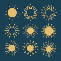 Set of vector sun icons. Sun icon set. Sunset icon collection. Hand drawn sun icon