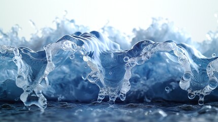 Close-up of dynamic water waves showcasing intricate details and bubbles, creating a soothing and refreshing aquatic ambiance.