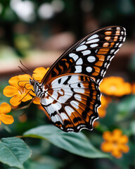 Fototapeta premium Butterfly with striking patterns on a yellow flower