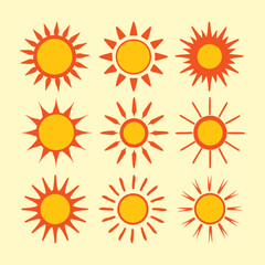Set of vector sun icons. Sun icon set. Sunset icon collection. Hand drawn sun icon