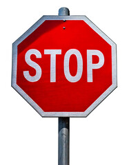 Bright Red Stop Sign with Bold White Letters on Metal Pole