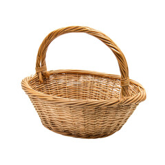 Obraz premium woven wicker basket with sturdy handle, perfect for storage or decoration. Its natural color and design add rustic charm to any setting
