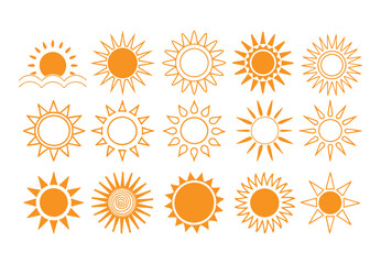 Set of vector sun icons. Sun icon set. Sunset icon collection. Hand drawn sun icon