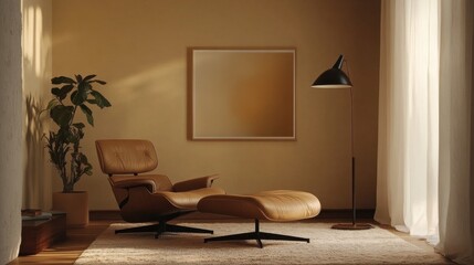 Fototapeta premium Cozy modern living room with stylish lounge chair and floor lamp