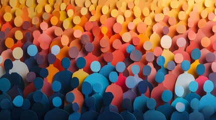 Colorful paper cut-out style depiction of a large, diverse crowd, celebrating inclusivity and diversity in a unique, creative way.