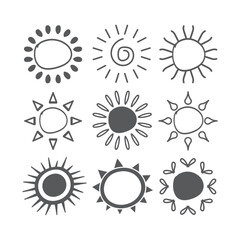 Set of vector sun icons. Sun icon set. Sunset icon collection. Hand drawn sun icon