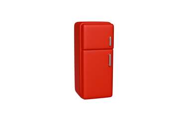 3D model of a red refrigerator on a white background, household appliances
