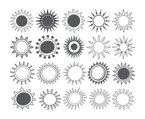 Set of vector sun icons. Sun icon set. Sunset icon collection. Hand drawn sun icon