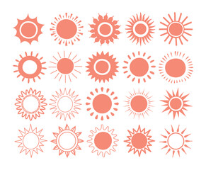 Set of vector sun icons. Sun icon set. Sunset icon collection. Hand drawn sun icon