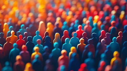 Fototapeta premium Large crowd of diverse people in paper cut-out style, showcasing multicultural unity and vibrant, artistic design.