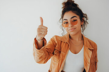 woman showing thumbs up