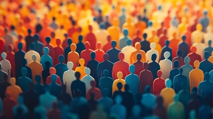 Fototapeta premium Large crowd of diverse people in paper cut-out style, showcasing multicultural unity and vibrant, artistic design.