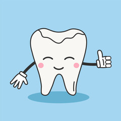 Cute tooth filling character. Happy tooh vector illustration. Smiling little baby cartoon tooth symbol. Oral health care kids dentistry concept.