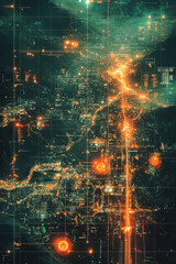 Obraz premium Military operations being monitored in neon colored graphic satellite surveillance