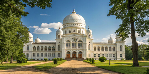  A majestic white-domed historical palace in Punjab, Pakistan, representing the architectural brilliance and royal legacy of the region