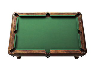 Obraz premium American pool billiard table with a cue and balls isolated on a white background. Top view illustration.PNG