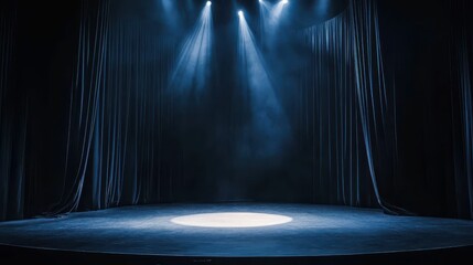 Dramatic Theater Stage with Spotlight and Dark Curtains Background