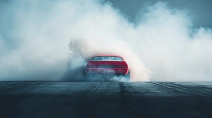 Drag racing car crossing the finish line in a cloud of smoke. Featuring victory and thrill