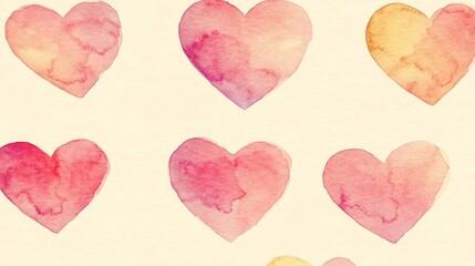 Fototapeta premium Watercolor Hearts Pattern: Romantic Pink and Orange Design