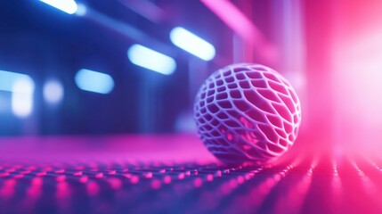 Fototapeta premium 3D printer fabricating a detailed object with smooth precision, vibrant neon light casting a futuristic ambiance,