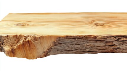 Rustic Light Brown Wood Slab with Natural Edges on White