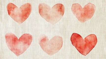 Fototapeta premium Watercolor Hearts on Textured Background