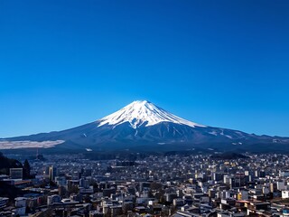 Mount Fuji Towering Over the Cityscape