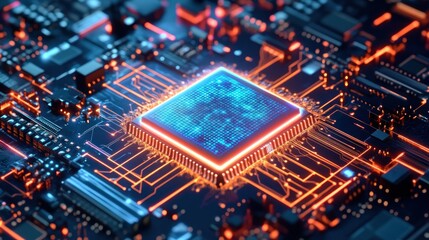 Obraz premium Glowing Central Processing Unit: The Heart of Digital Technology