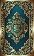 Classic Islamic Archway Design with Arabesque Details in Gold & Teal