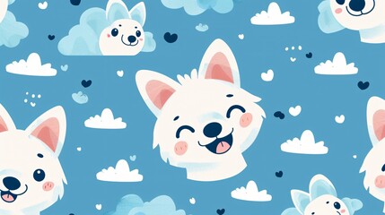 Fototapeta premium Cute White Dogs on Seamless Pattern