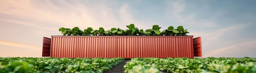 A futuristic farm growing crops in upcycled shipping containers