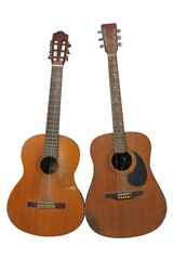 Obraz premium Two old acoustic guitar isolated on white background.