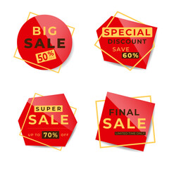 Set of red orange sale stickers on a white background,vector	