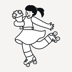 Doodle woman on rollerblade illustration vector