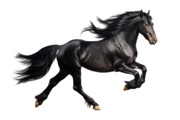 black jumping or running horse isolated on white or transparent png