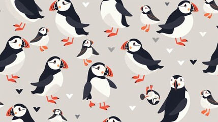 Vector Seamless Pattern with Cute Puffin Birds