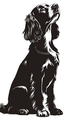 Obraz premium Black and white dog, sitting, looking up, isolated background