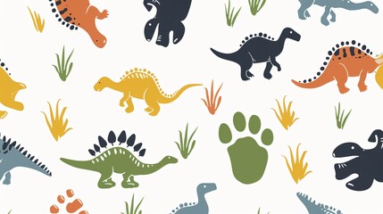 Seamless Dinosaur Footprints Pattern for Background