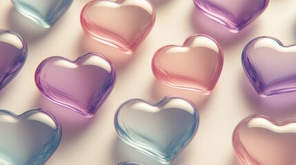 Pastel Glass Hearts Romantic Background