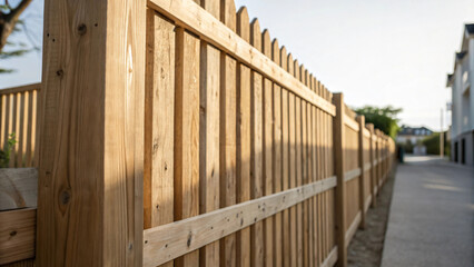 Wooden Fence along Pathway in Calm Residential Area with Natural Lighting