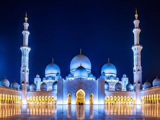 Obraz premium Grand Mosque Illuminated at Night