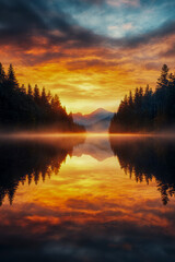 Obraz premium Tranquil Mountain Lake at Sunrise